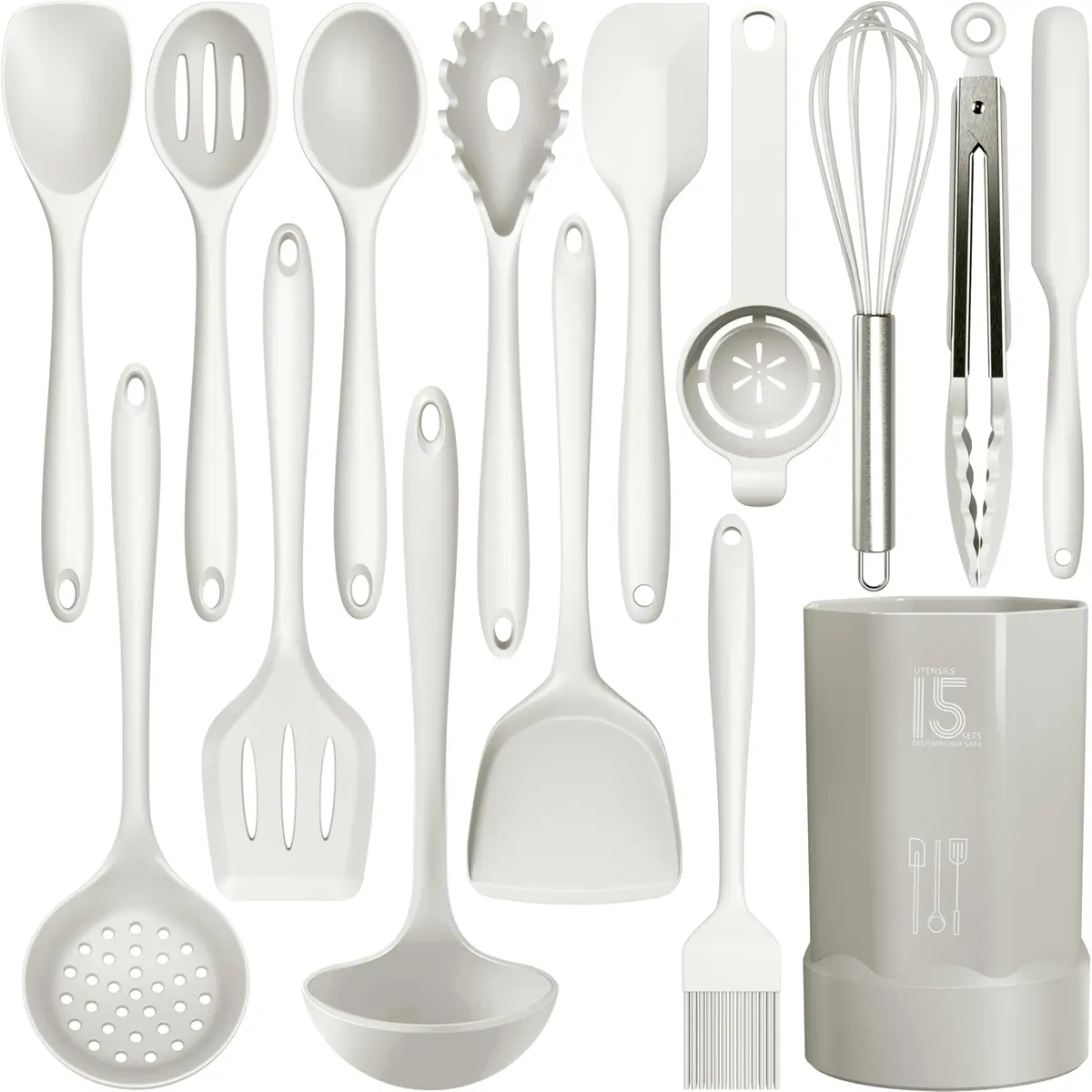 AOTHOD Silicone Cooking Utensils Set - 446°F Heat Resistant Kitchen Gadgets, Spatula, Spoon, Dishwasher Safe (Cream White) - main product image