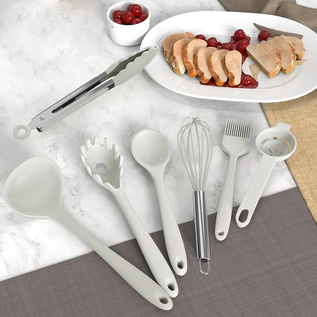 AOTHOD Silicone Cooking Utensils Set - 446°F Heat Resistant Kitchen Gadgets, Spatula, Spoon, Dishwasher Safe (Cream White) - view 5