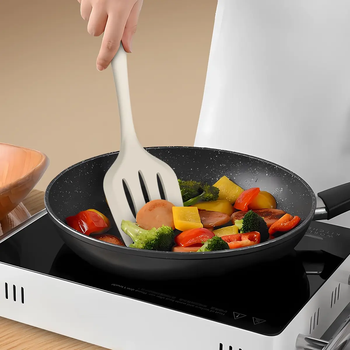 AOTHOD Silicone Cooking Utensils Set - 446°F Heat Resistant Kitchen Gadgets, Spatula, Spoon, Dishwasher Safe (Cream White) - view 7