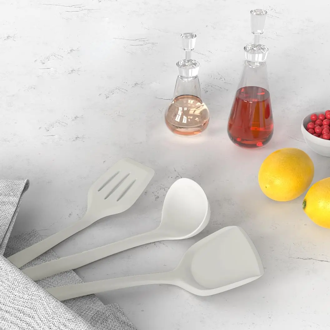 AOTHOD Silicone Cooking Utensils Set - 446°F Heat Resistant Kitchen Gadgets, Spatula, Spoon, Dishwasher Safe (Cream White) - view 8