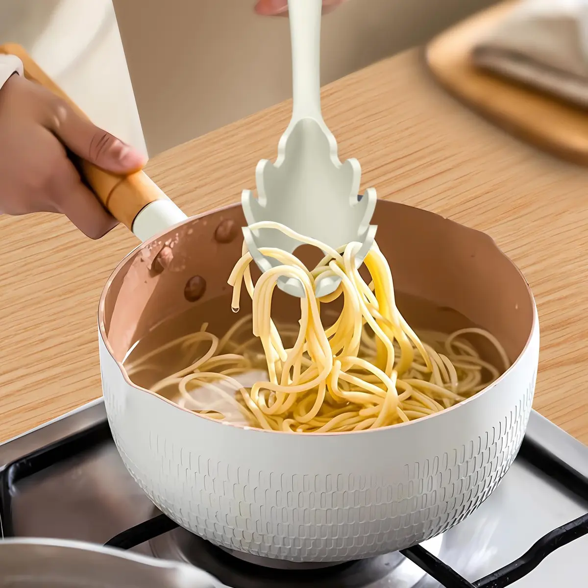 AOTHOD Silicone Cooking Utensils Set - 446°F Heat Resistant Kitchen Gadgets, Spatula, Spoon, Dishwasher Safe (Cream White) - view 3