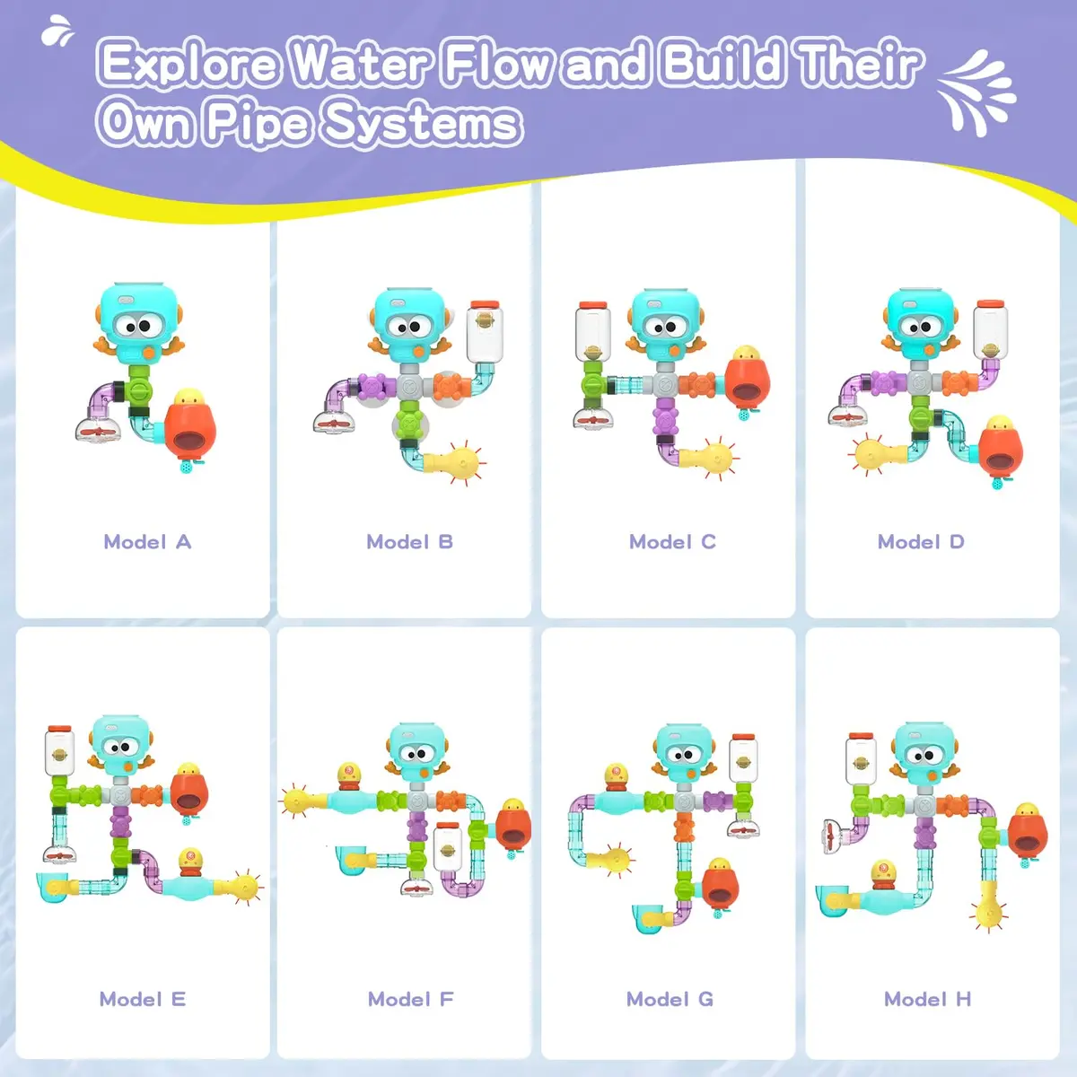 EazierWizter STEM Bath Toys for Kids 3-8 | DIY Water Pipe Kit with Suction Cups - view 4