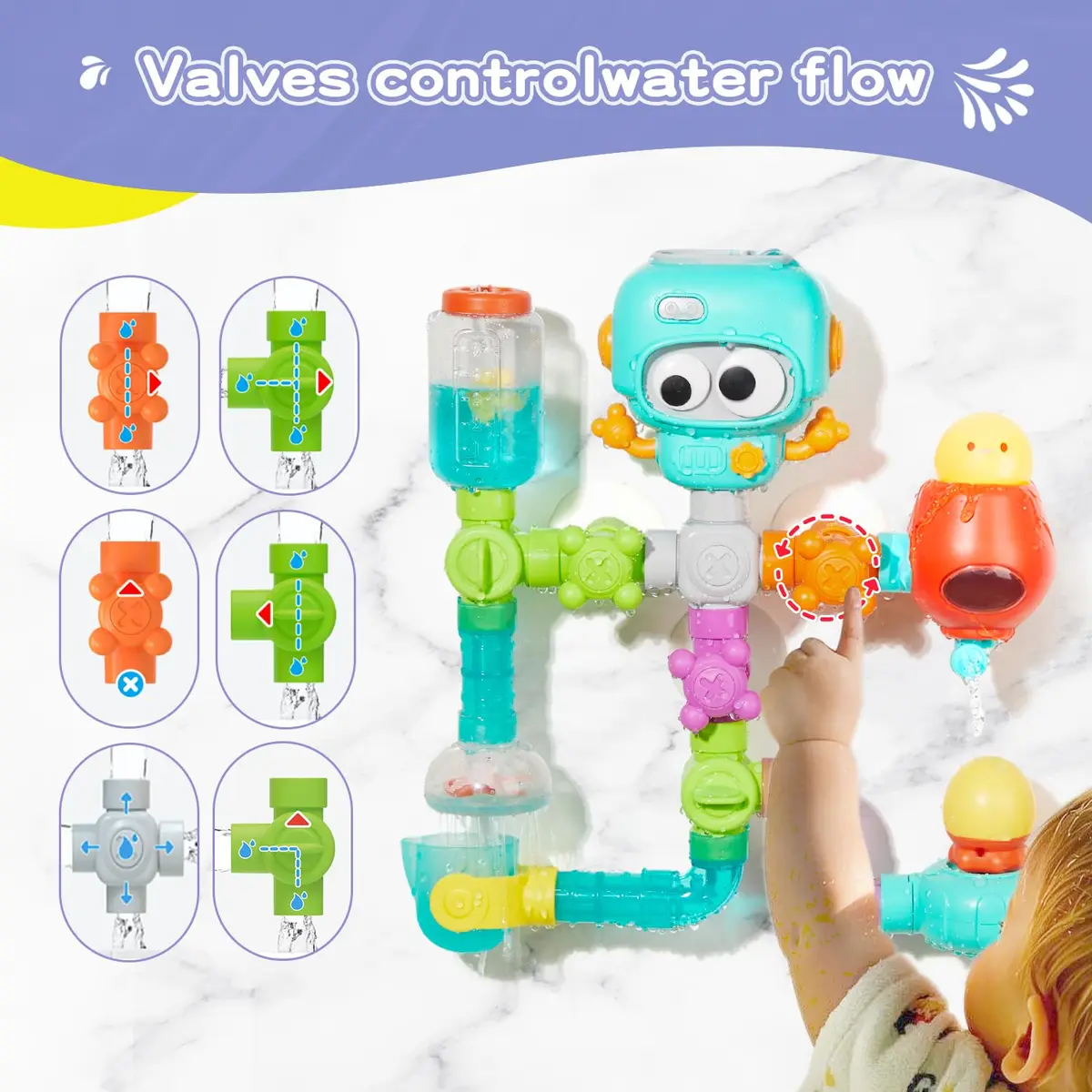 EazierWizter STEM Bath Toys for Kids 3-8 | DIY Water Pipe Kit with Suction Cups - view 5