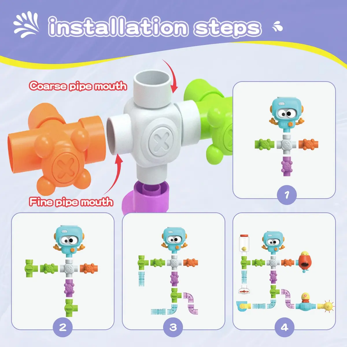 EazierWizter STEM Bath Toys for Kids 3-8 | DIY Water Pipe Kit with Suction Cups - view 7
