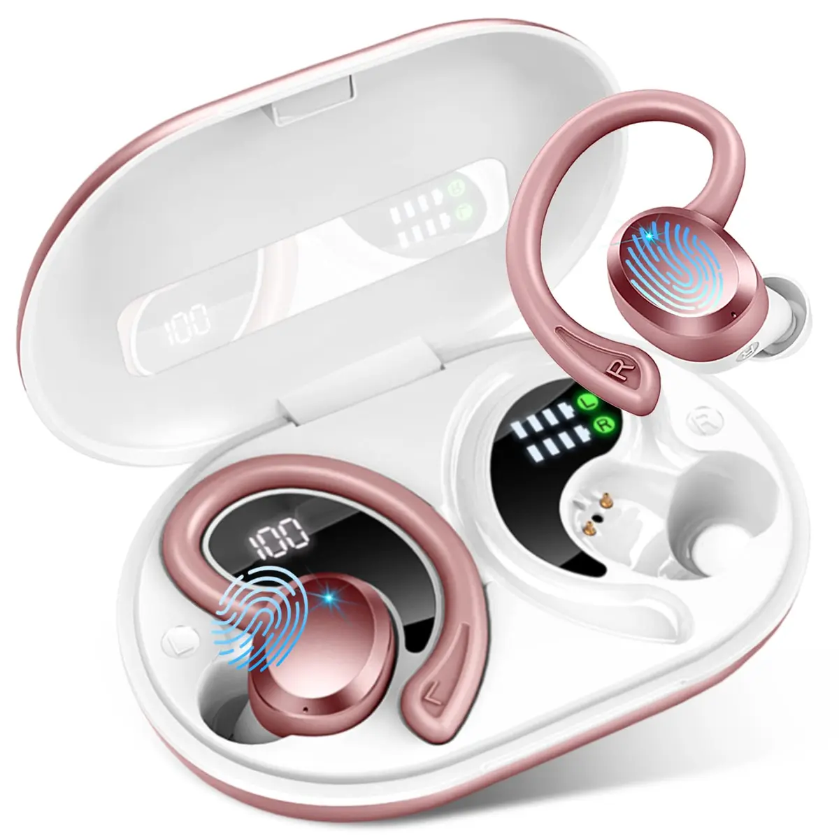 Rulefiss Wireless Earbuds Sport, Bluetooth 5.4 Headphones with Earhook, 56Hrs Playtime, IPX7 Waterproof | Hi-Fi Stereo Sound - main product image