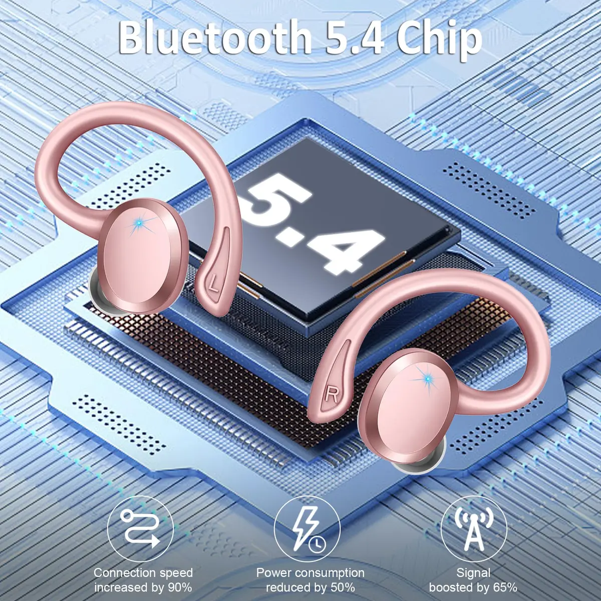 Rulefiss Wireless Earbuds Sport, Bluetooth 5.4 Headphones with Earhook, 56Hrs Playtime, IPX7 Waterproof | Hi-Fi Stereo Sound - view 3