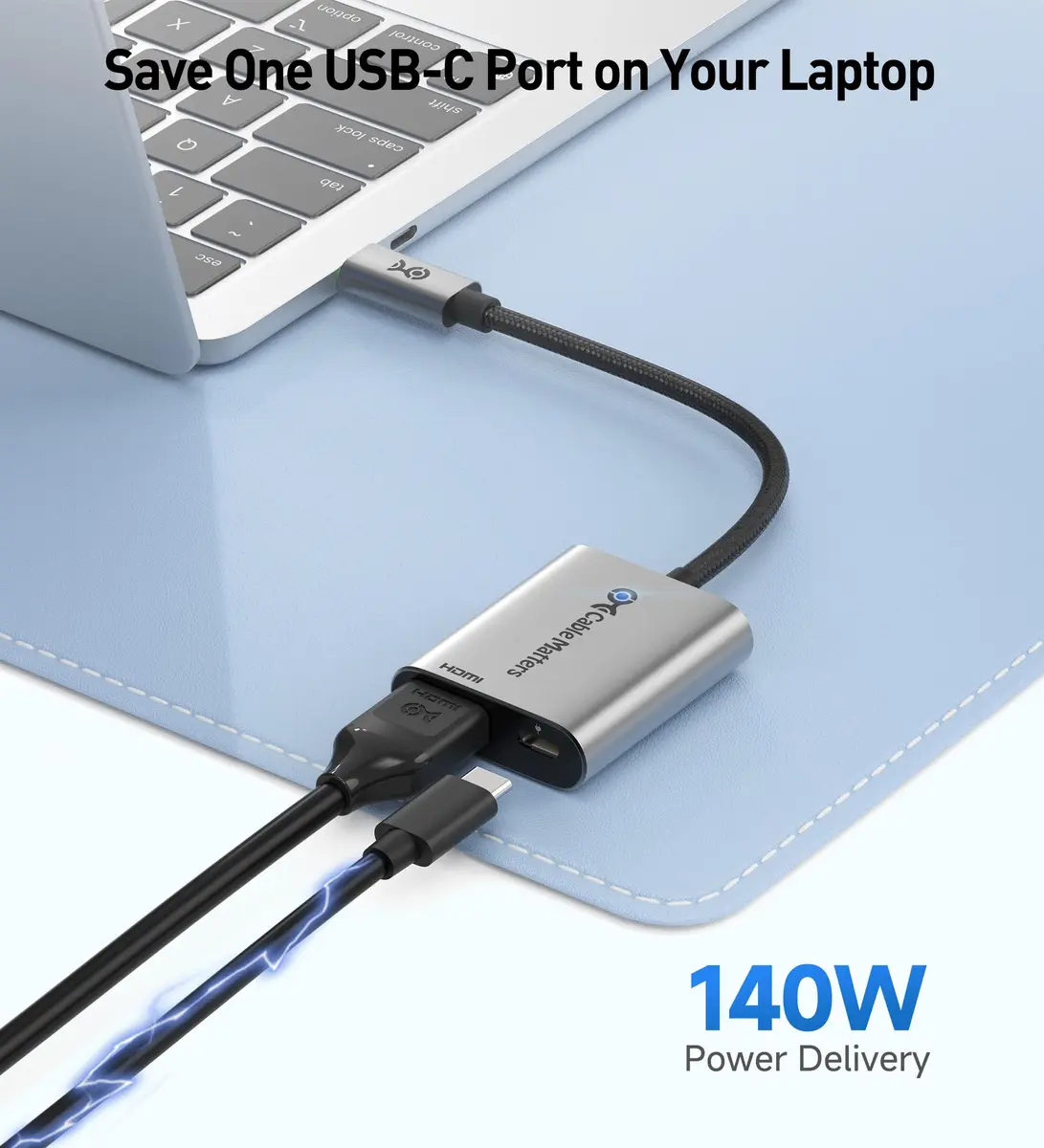 Cable Matters USB C to HDMI 2.1 Adapter with 140W Charging | 8K@60Hz, 4K@240Hz, Mac & Windows Compatible - view 4