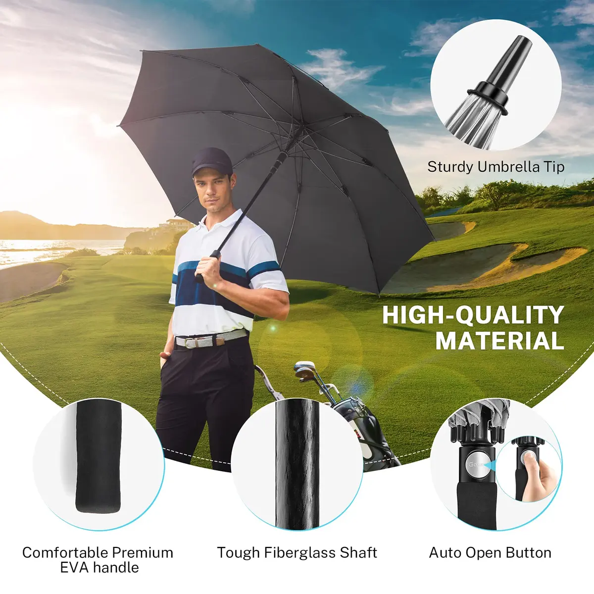 Gonex 80 Inch Golf Umbrella, Manual Open, Windproof, UV Protection | Extra Large 6ft Diameter for Golf & Outdoors - view 5