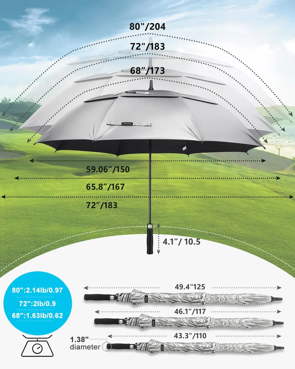 Gonex 80 Inch Golf Umbrella, Manual Open, Windproof, UV Protection | Extra Large 6ft Diameter for Golf & Outdoors - view 6
