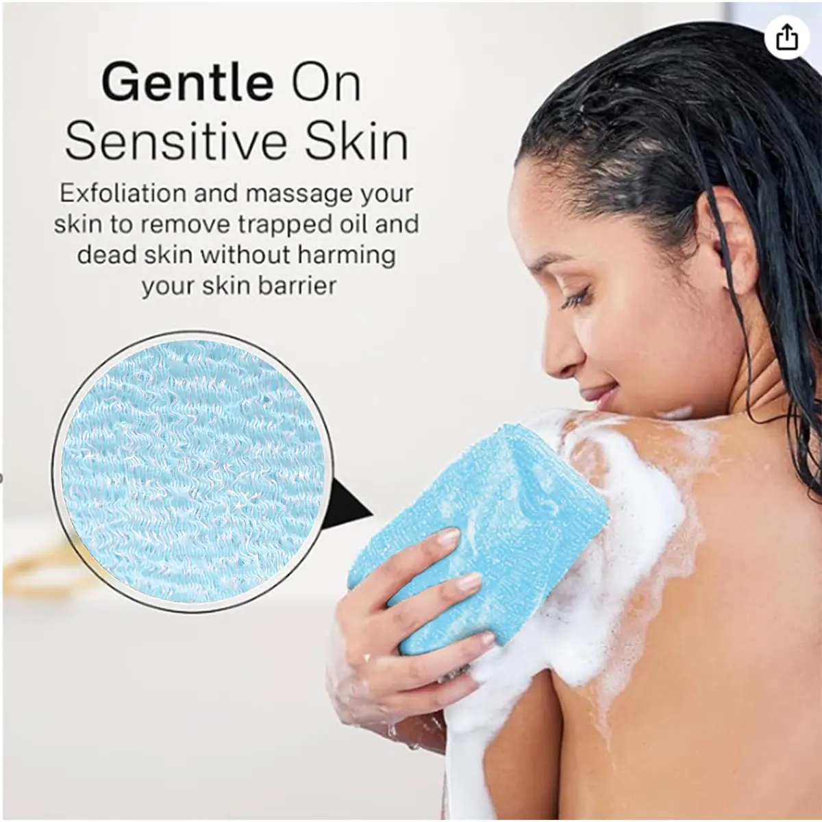 Yiclick Exfoliating Washcloth Towel Set - 3 Pack Aqua Blue Back Scrubber for Shower Bath | 86 cm (34.5 inches) - view 2