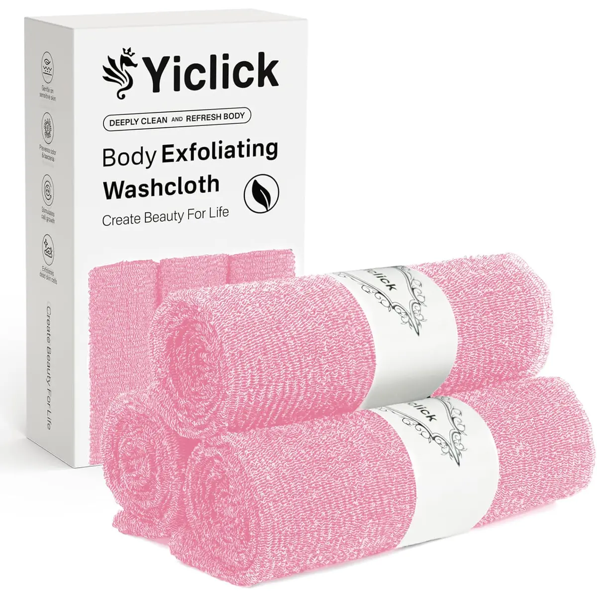Yiclick Exfoliating Washcloth Towel 90cm (35.4in) | Smooth, Glowing Skin with 3-Pack - main product image