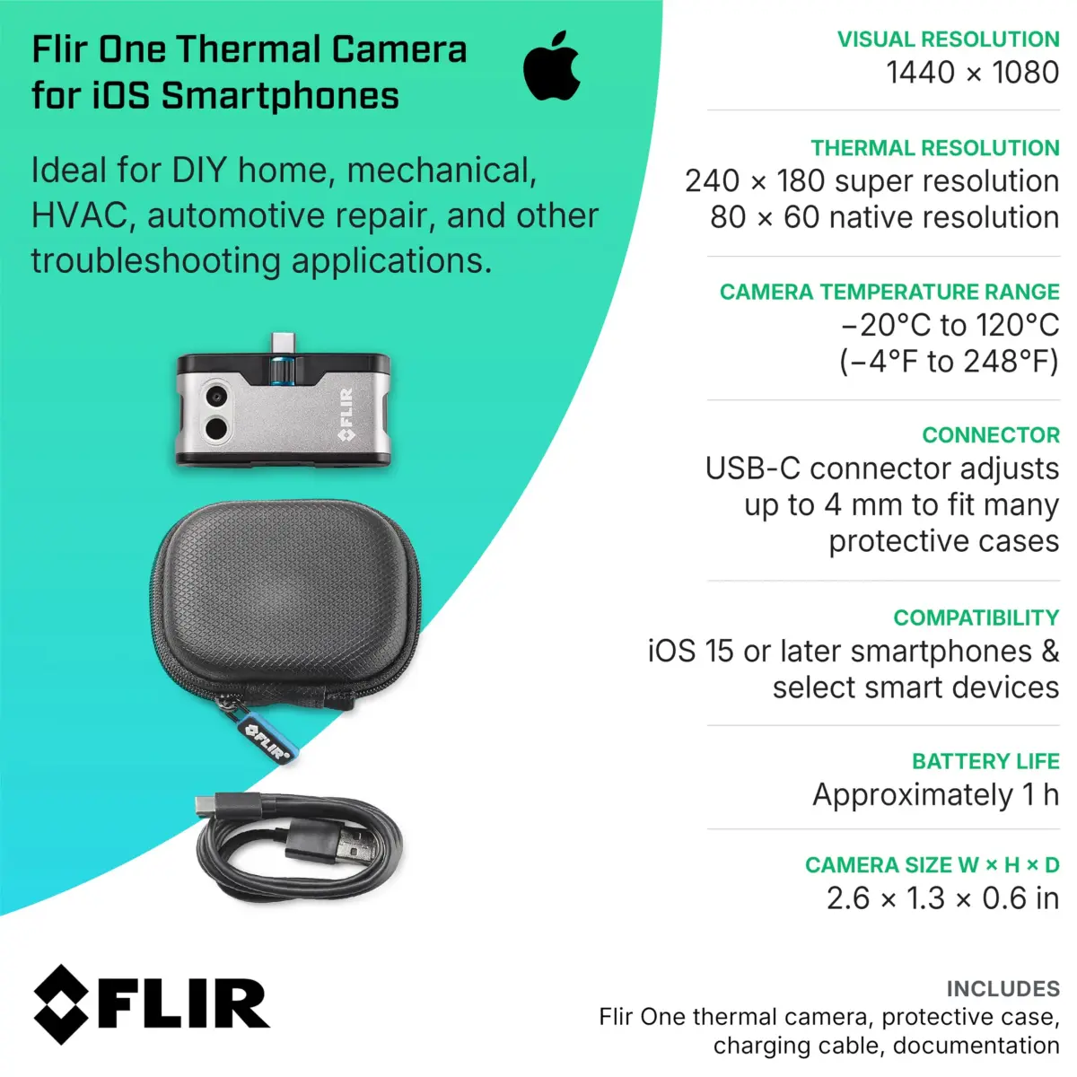 FLIR ONE Thermal Imaging Camera for iPhone USB-C (iPhone 15+) | 240x180 Super Resolution (80x60 Native IR) - view 9