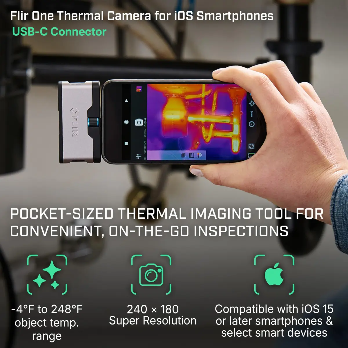 FLIR ONE Thermal Imaging Camera for iPhone USB-C (iPhone 15+) | 240x180 Super Resolution (80x60 Native IR) - view 2