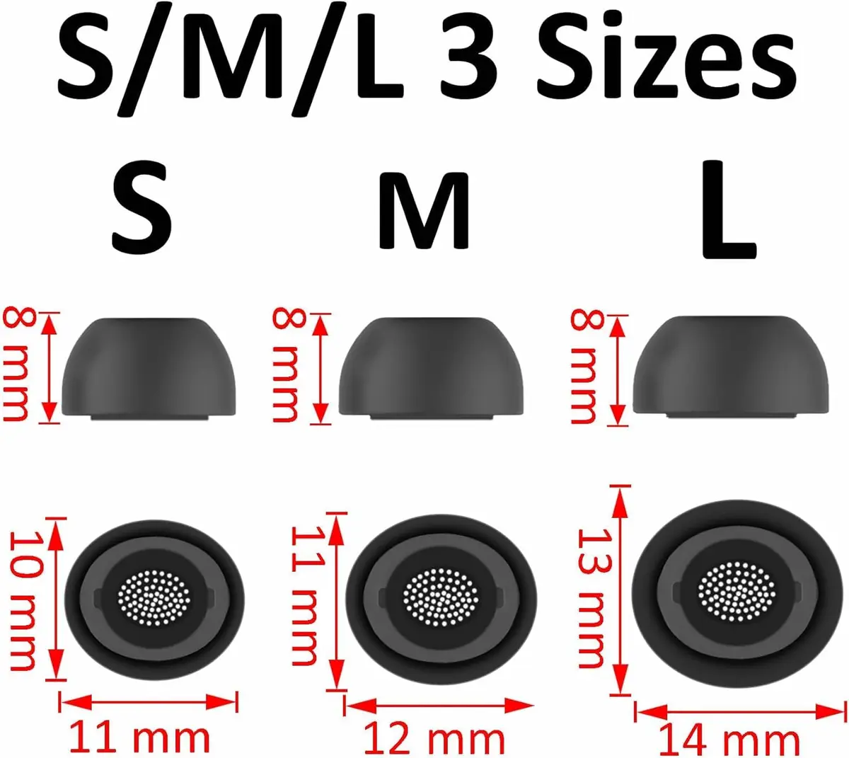 JNSA Replacement Ear Tips for Galaxy Buds3 Pro - Black, 3 Pairs (S/M/L) | Upgrade Fit & Sound - view 3