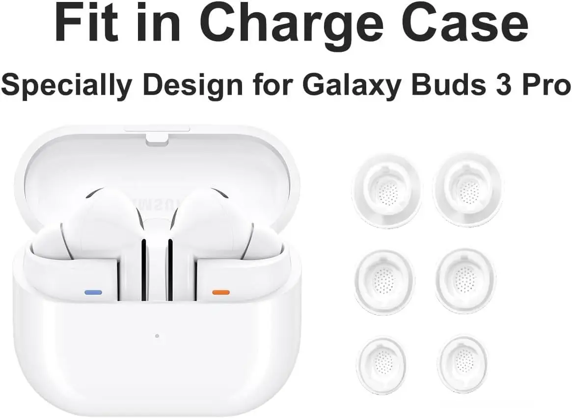JNSA White Replacement Ear Tips for Galaxy Buds 3 Pro - Medium Size (3 Pairs) | Silicone Earbuds Upgrade - view 2