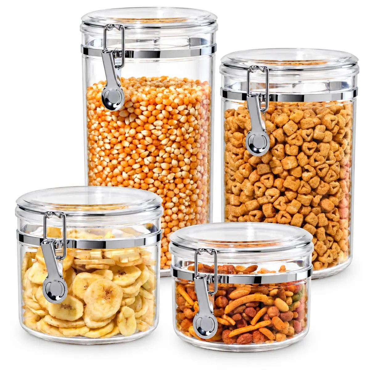 Oggi 4pc Clear Canister Set with Clamp Lids | Airtight Food Storage for Kitchen & Pantry (70-120 chars) - main product image