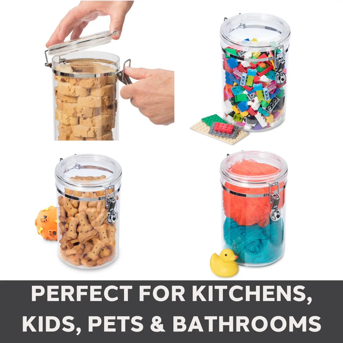 Oggi 4pc Clear Canister Set with Clamp Lids | Airtight Food Storage for Kitchen & Pantry (70-120 chars) - view 4