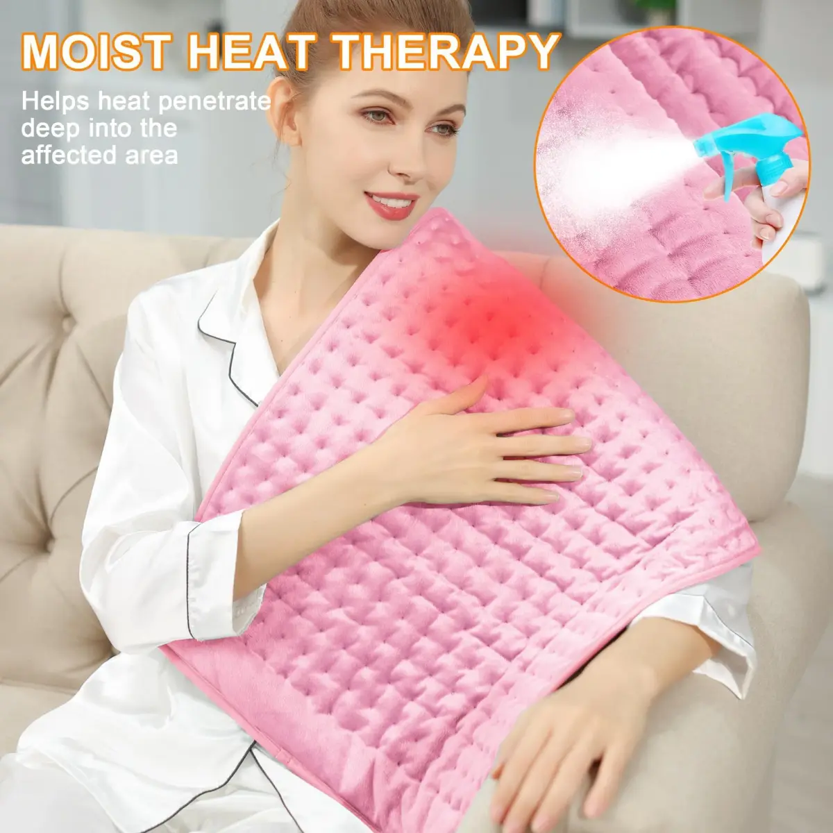 Deepsoon Pink Electric Heating Pad 33x17 Inch | Soft Flannel Cover, 6 Heat Settings, Auto Shut-Off - view 3
