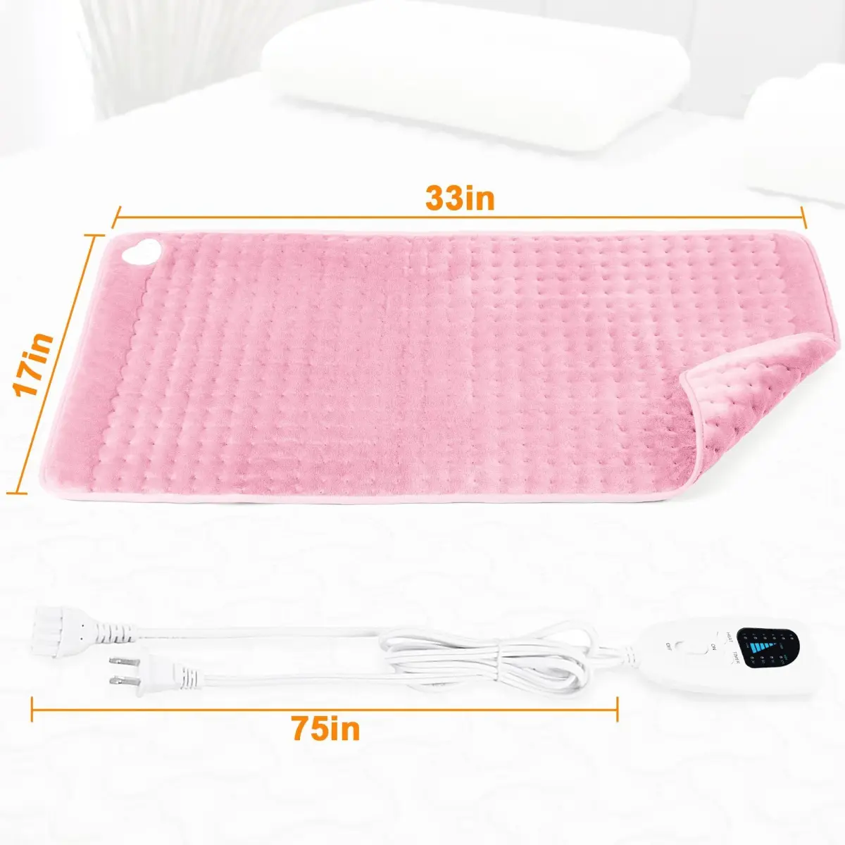 Deepsoon Pink Electric Heating Pad 33x17 Inch | Soft Flannel Cover, 6 Heat Settings, Auto Shut-Off - view 6