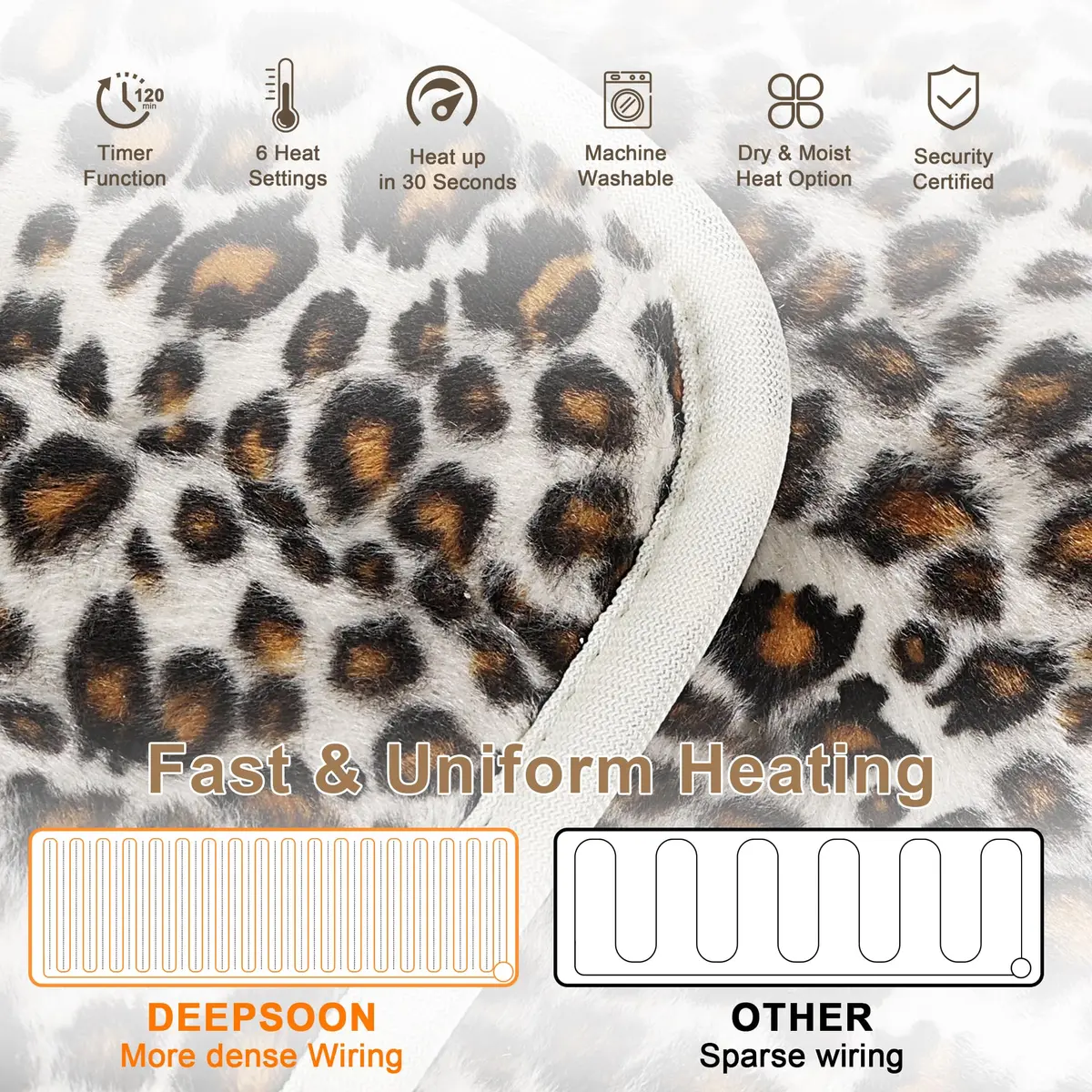 Deepsoon Leopard Print Heating Pad 51x61 cm (20x24 Inch) | Moist/Dry Heat with Auto Shut Off - view 5