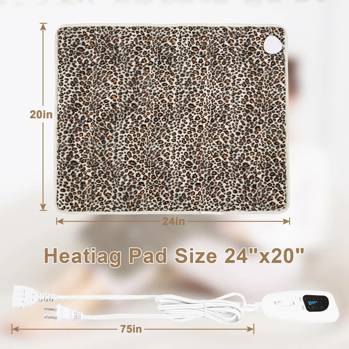 Deepsoon Leopard Print Heating Pad 51x61 cm (20x24 Inch) | Moist/Dry Heat with Auto Shut Off - view 8