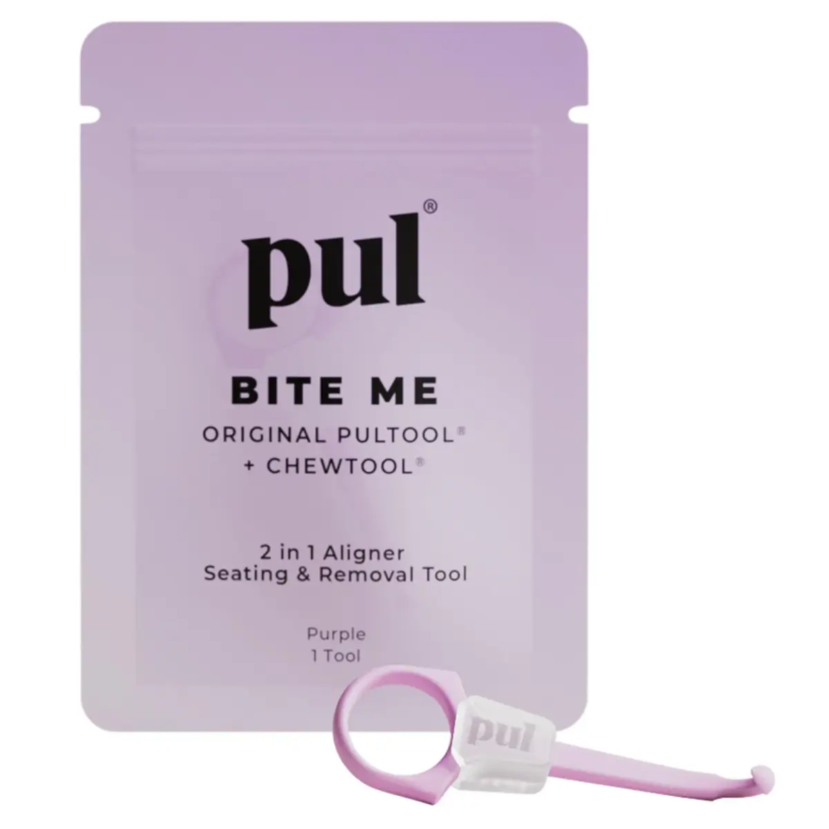 The Pultool 2-in-1 Aligner Removal Tool and Chewies with Invisalign Aligners, Retainers and Trays - Pack of 1, Purple - main product image