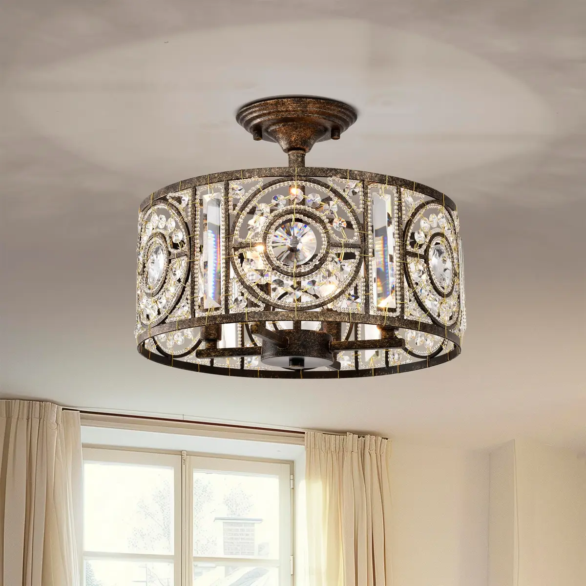 Home Accessories Sigyn 14.1 in. 4-Light Indoor Antique Bronze Finish Semi-Flush Mount Ceiling Light with Light Kit | Vintage Elegance - view 2