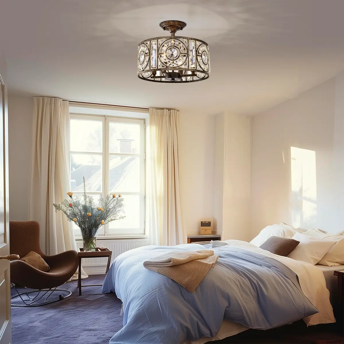 Home Accessories Sigyn 14.1 in. 4-Light Indoor Antique Bronze Finish Semi-Flush Mount Ceiling Light with Light Kit | Vintage Elegance - view 3