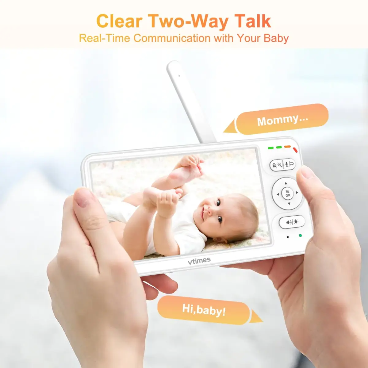 VTimes Baby Monitor with Camera and Audio, 6-inch IPS Screen, 30-Hour Battery | No WiFi Night Vision ECO 2-Way Audio PTZ 1000ft Range - view 7