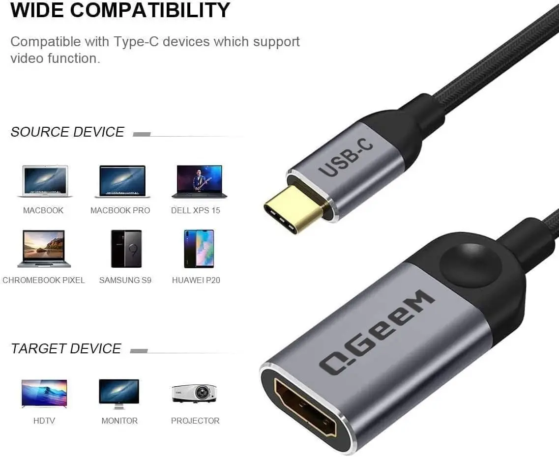 QGeeM USB C to HDMI Adapter 4K Cable, USB Type-C to HDMI Adapter [Thunderbolt 3/4 Compatible] for Laptop MacBook Pro/Air, iPhone15 16 Pro/max,GalaxyS8-S23,XPS,Pixelbook,Thinkpad,Surface,Ipad Pro etc. - view 2