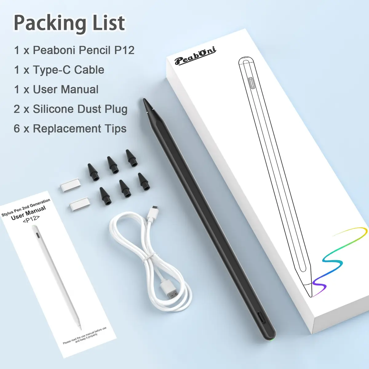 Peaboni Stylus Pen for iPad 2018-2026 | Magnetic & USB-C Fast Charge, 8hr Drawing - view 7