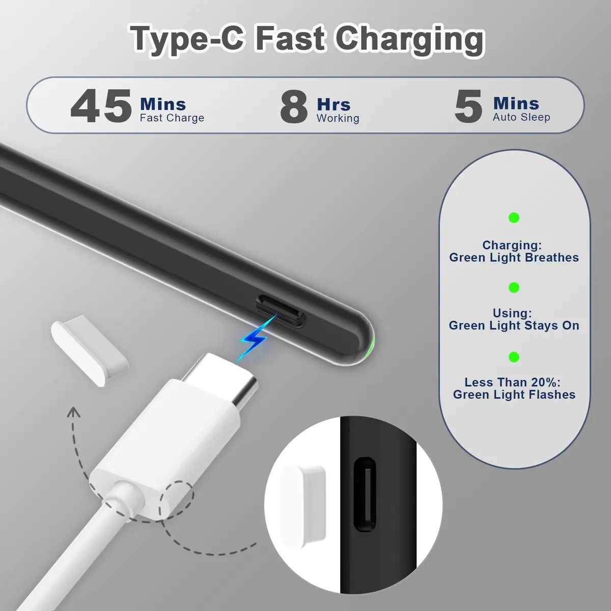 Peaboni Stylus Pen for iPad 2018-2026 | Magnetic & USB-C Fast Charge, 8hr Drawing - view 4