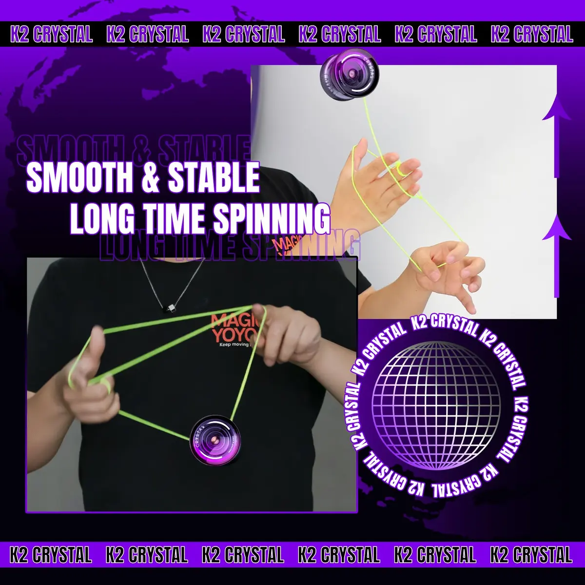 MAGICYOYO K2 Crystal Professional Responsive Yoyo for Kids (Black Purple) | Dual Purpose Yo-Yo for String Tricks - view 5