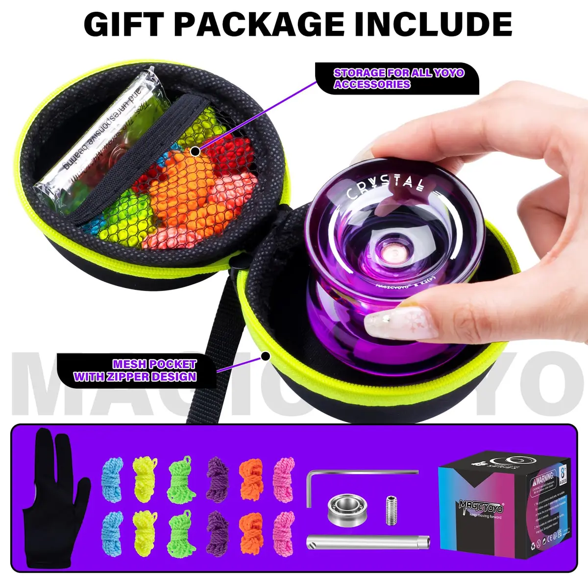 MAGICYOYO K2 Crystal Professional Responsive Yoyo for Kids (Black Purple) | Dual Purpose Yo-Yo for String Tricks - view 6