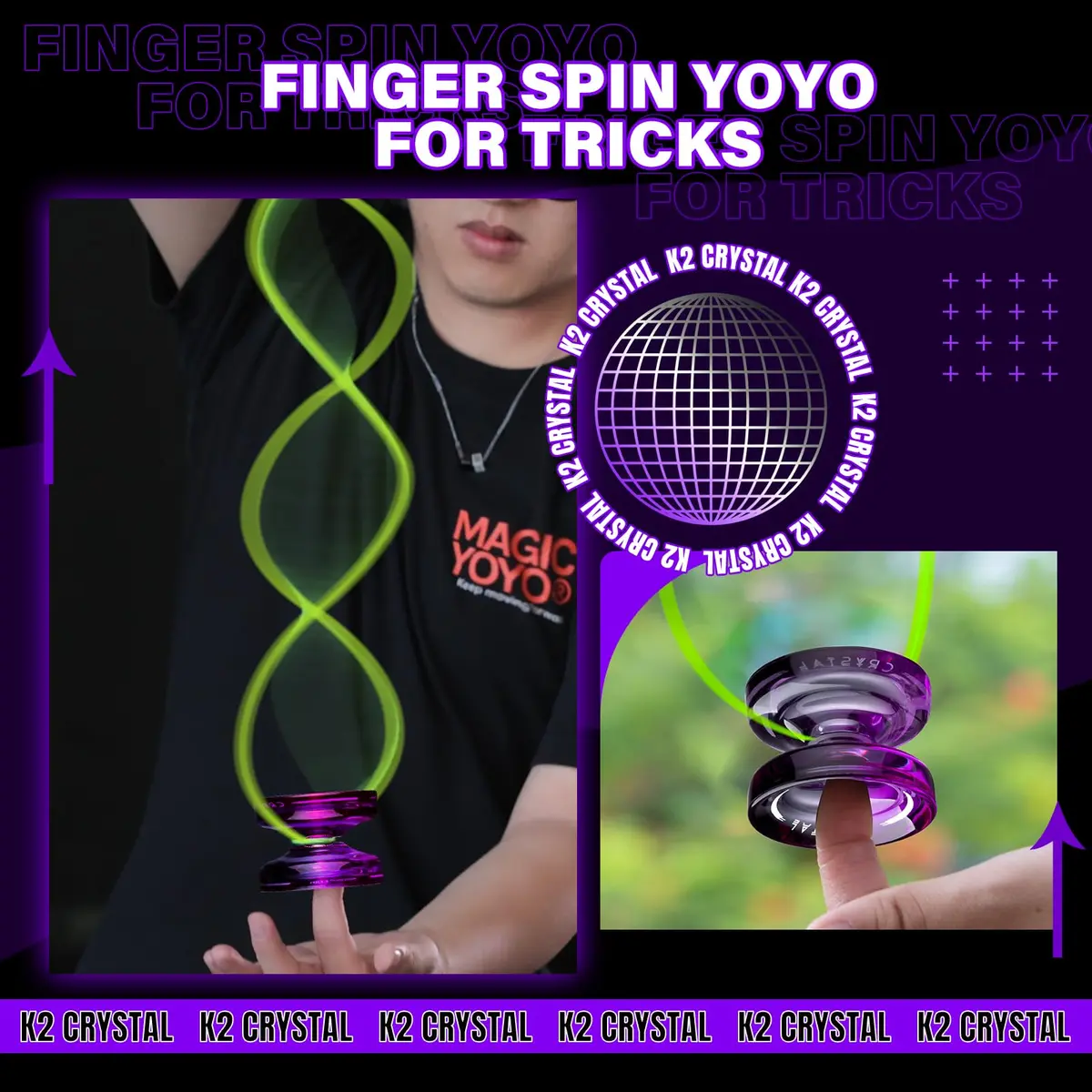 MAGICYOYO K2 Crystal Professional Responsive Yoyo for Kids (Black Purple) | Dual Purpose Yo-Yo for String Tricks - view 2