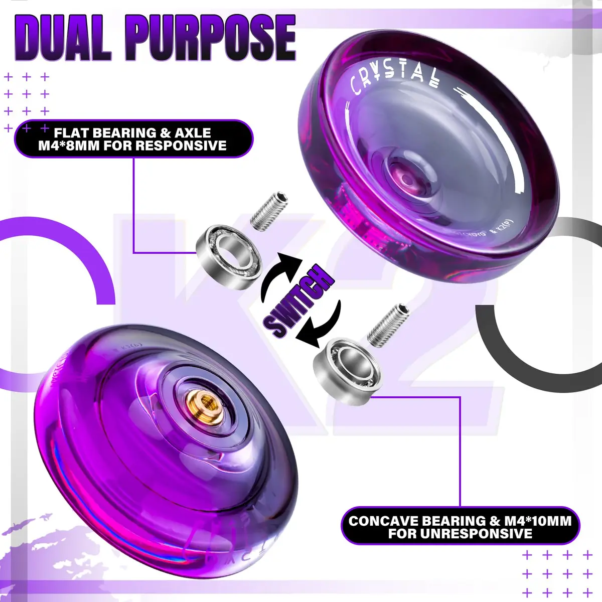 MAGICYOYO K2 Crystal Professional Responsive Yoyo for Kids (Black Purple) | Dual Purpose Yo-Yo for String Tricks - view 3