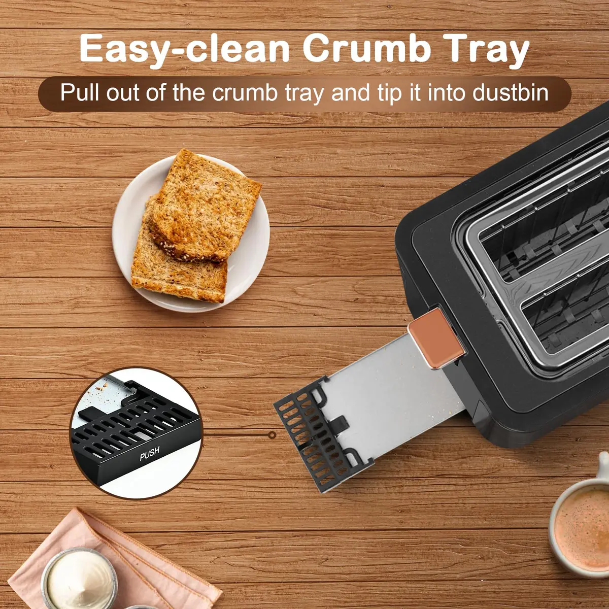 Mecity Toaster 2 Slice Stainless Steel Body Timer | 6 Browning Settings, Extra Wide Slots, Bagel/Defrost/Reheat/Cancel Functions - view 7