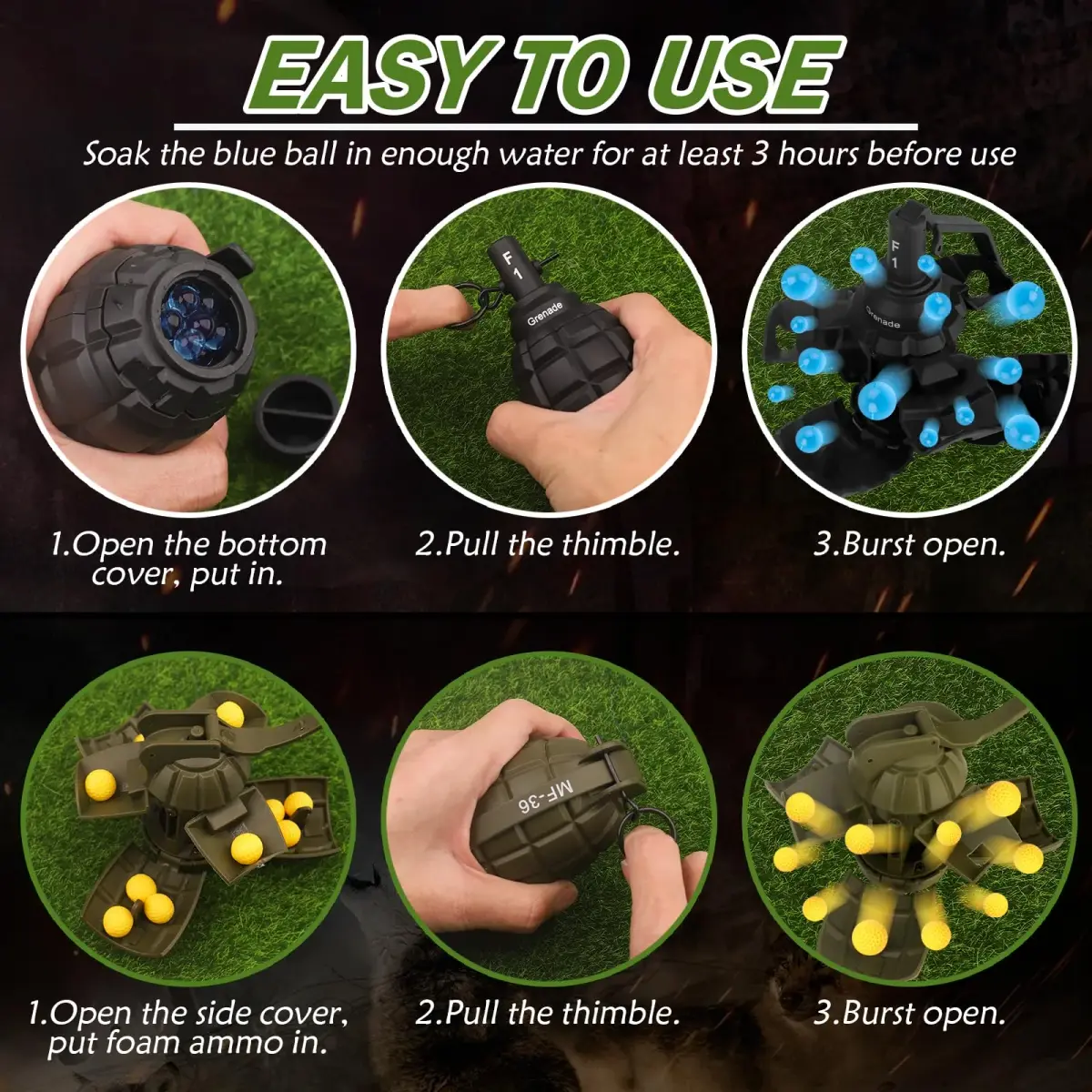 SitertCF Tactical Toy Hand Grenade Bomb for Nerf CS Battle Game, 140g (0.3 lb) | Spring-Powered Foam Ammo Launcher - view 4