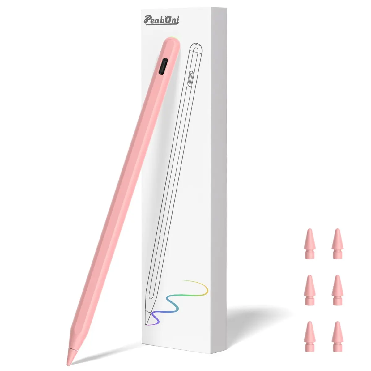 Peaboni Pink Input_Pen Magnetic Wireless Charging & USB C Fast Charge Stylus for iPad 11/10/9/8/7/6th Gen, Pro 13"/12.9"/11", Air M4/M3/M2/5/4/3, Mini (A17 Pro) - main product image