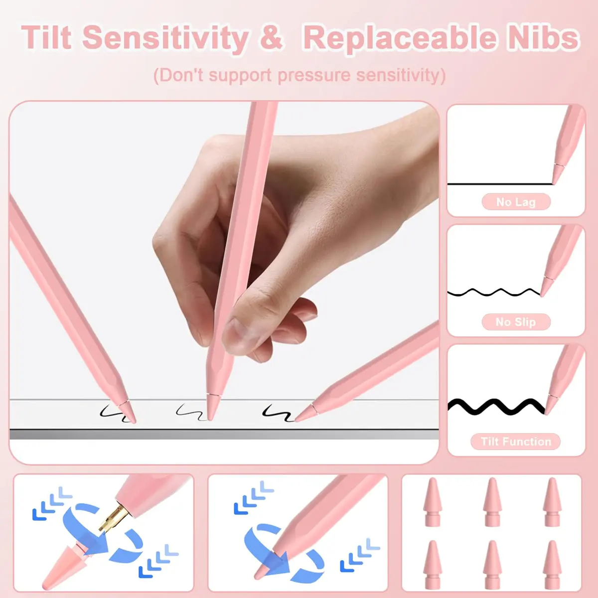 Peaboni Pink Input_Pen Magnetic Wireless Charging & USB C Fast Charge Stylus for iPad 11/10/9/8/7/6th Gen, Pro 13"/12.9"/11", Air M4/M3/M2/5/4/3, Mini (A17 Pro) - view 5