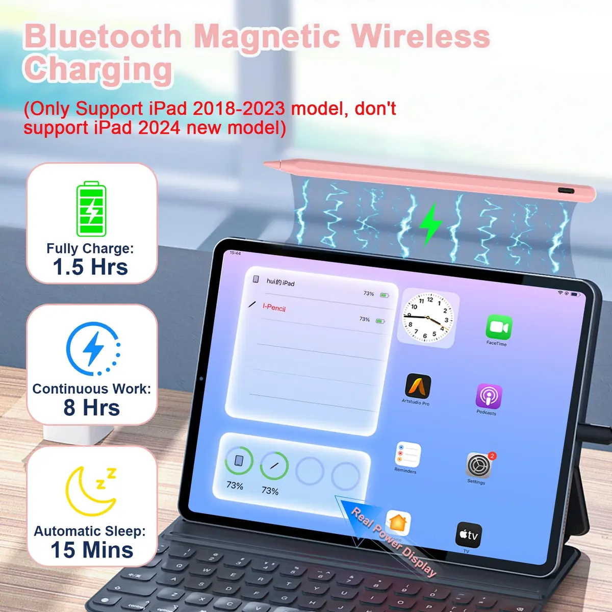 Peaboni Pink Input_Pen Magnetic Wireless Charging & USB C Fast Charge Stylus for iPad 11/10/9/8/7/6th Gen, Pro 13"/12.9"/11", Air M4/M3/M2/5/4/3, Mini (A17 Pro) - view 3