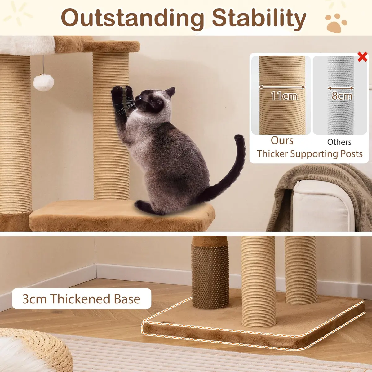 PETSITE 44-inch Modern Cat Tree for Indoor Cats | Multi-Level Tower with Sisal Rope & Self-Groomer (44 inches) - view 6