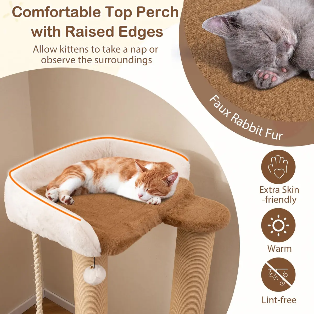 PETSITE 44-inch Modern Cat Tree for Indoor Cats | Multi-Level Tower with Sisal Rope & Self-Groomer (44 inches) - view 7