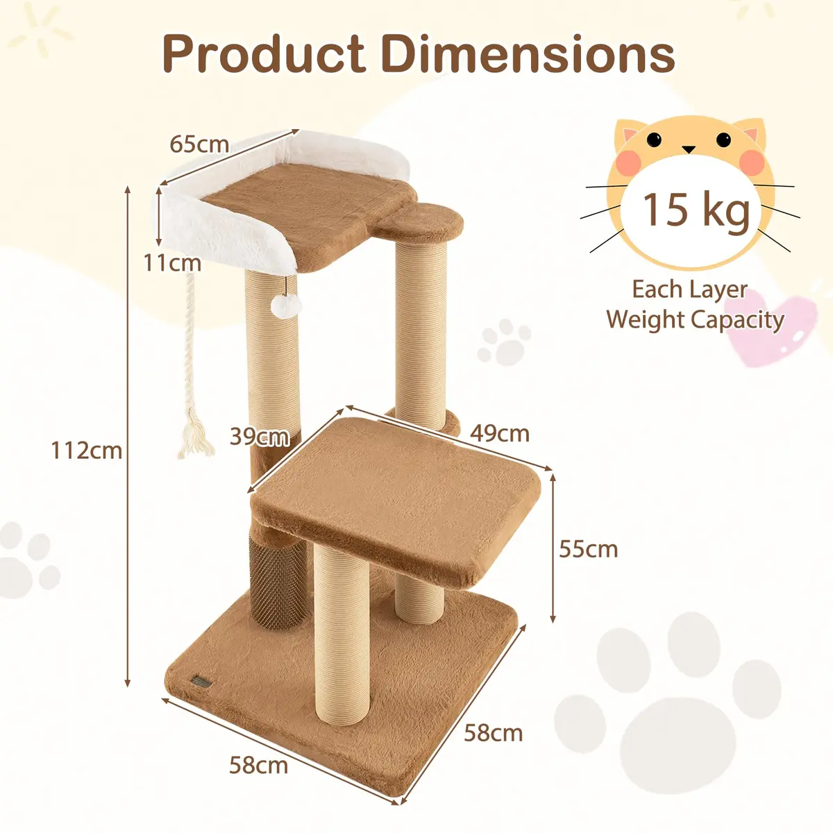 PETSITE 44-inch Modern Cat Tree for Indoor Cats | Multi-Level Tower with Sisal Rope & Self-Groomer (44 inches) - view 9