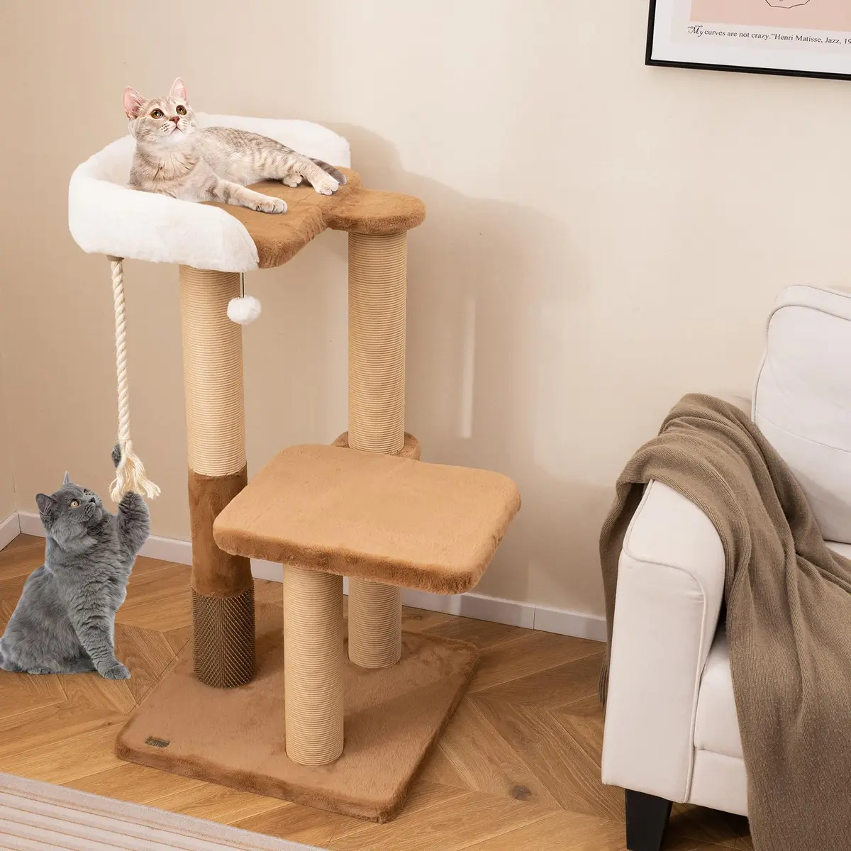 PETSITE 44-inch Modern Cat Tree for Indoor Cats | Multi-Level Tower with Sisal Rope & Self-Groomer (44 inches) - view 2