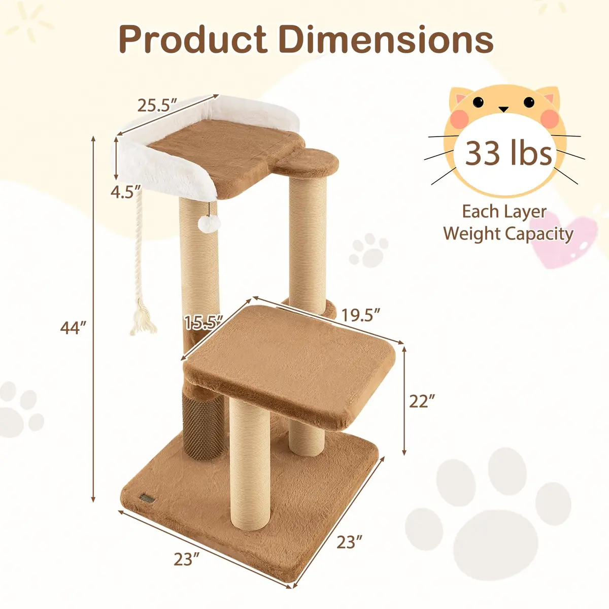 PETSITE 44-inch Modern Cat Tree for Indoor Cats | Multi-Level Tower with Sisal Rope & Self-Groomer (44 inches) - view 4
