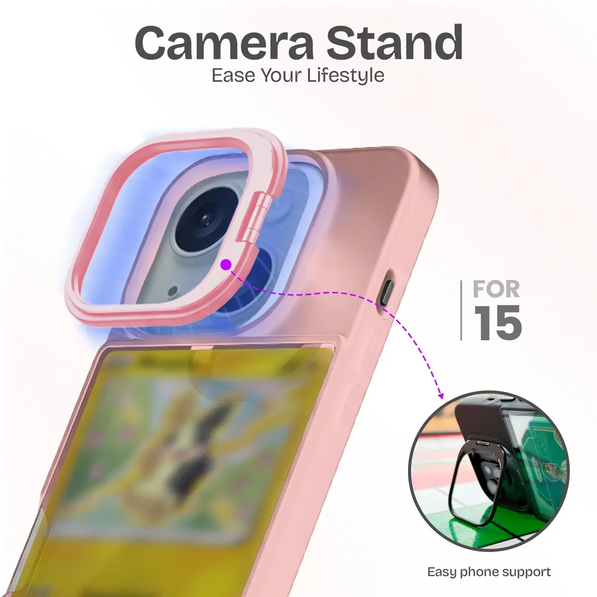 TopWrack iPhone 15 Card Holder Case, Pink | Clear Shockproof Phone Cover with Built-in Stand & Card Slot - view 4