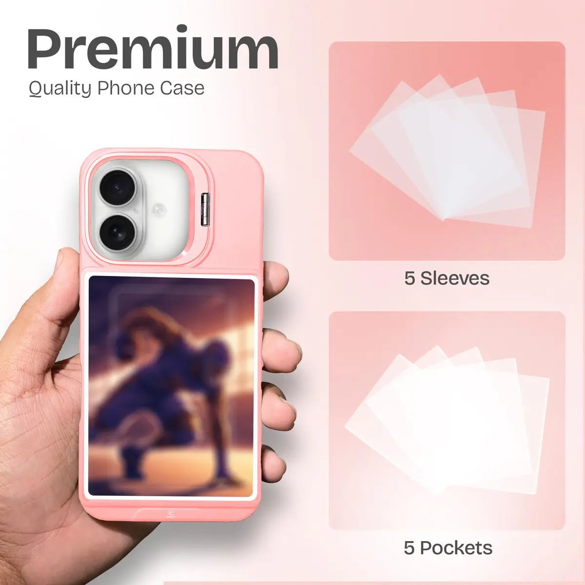 TopWrack Display Phone Case for iPhone 16 | Clear Back Card Holder with Kickstand (Pink) - view 5