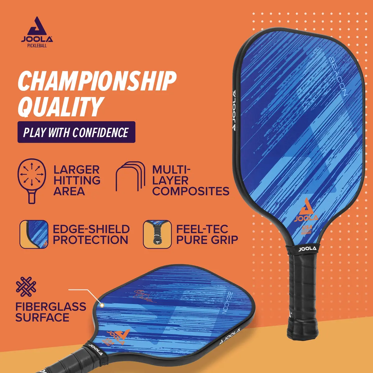JOOLA Beacon Pickleball Paddle – Fiberglass Graphite Surface for More Power – Lightweight Pickleball Paddle w/Increased Control - Multiple Colors & Designs - USAPA Approved - Blue - view 5