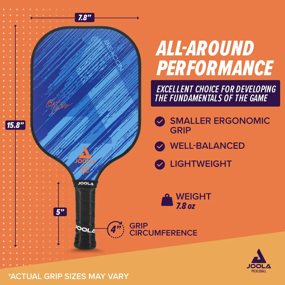 JOOLA Beacon Pickleball Paddle – Fiberglass Graphite Surface for More Power – Lightweight Pickleball Paddle w/Increased Control - Multiple Colors & Designs - USAPA Approved - Blue - view 4